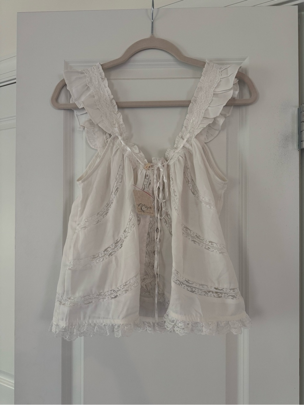 Free People Ivory Ruffled Lace-Trim Camisole